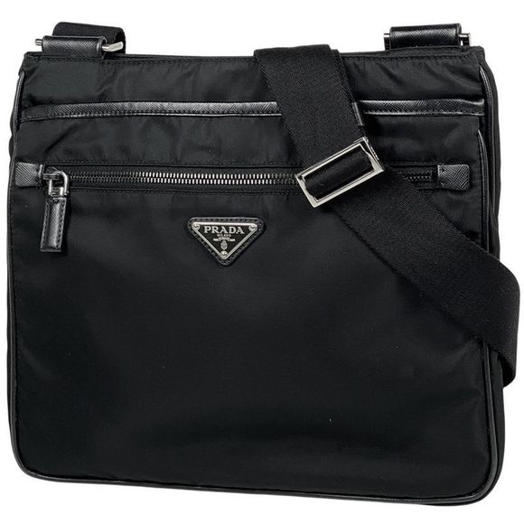 Prada Logo Plate Shoulder Bag Crossbody Shoulder Bag Nylon Nero (black) Va953m - Picture 1 of 8